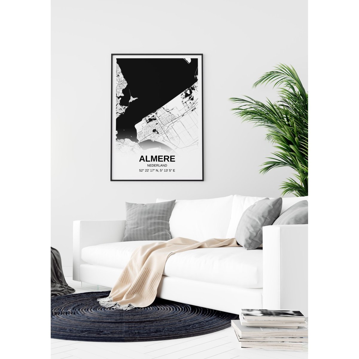 Affiche carte Almere - rectangle Noir et Blanc blanc, L'AFFICHERIE