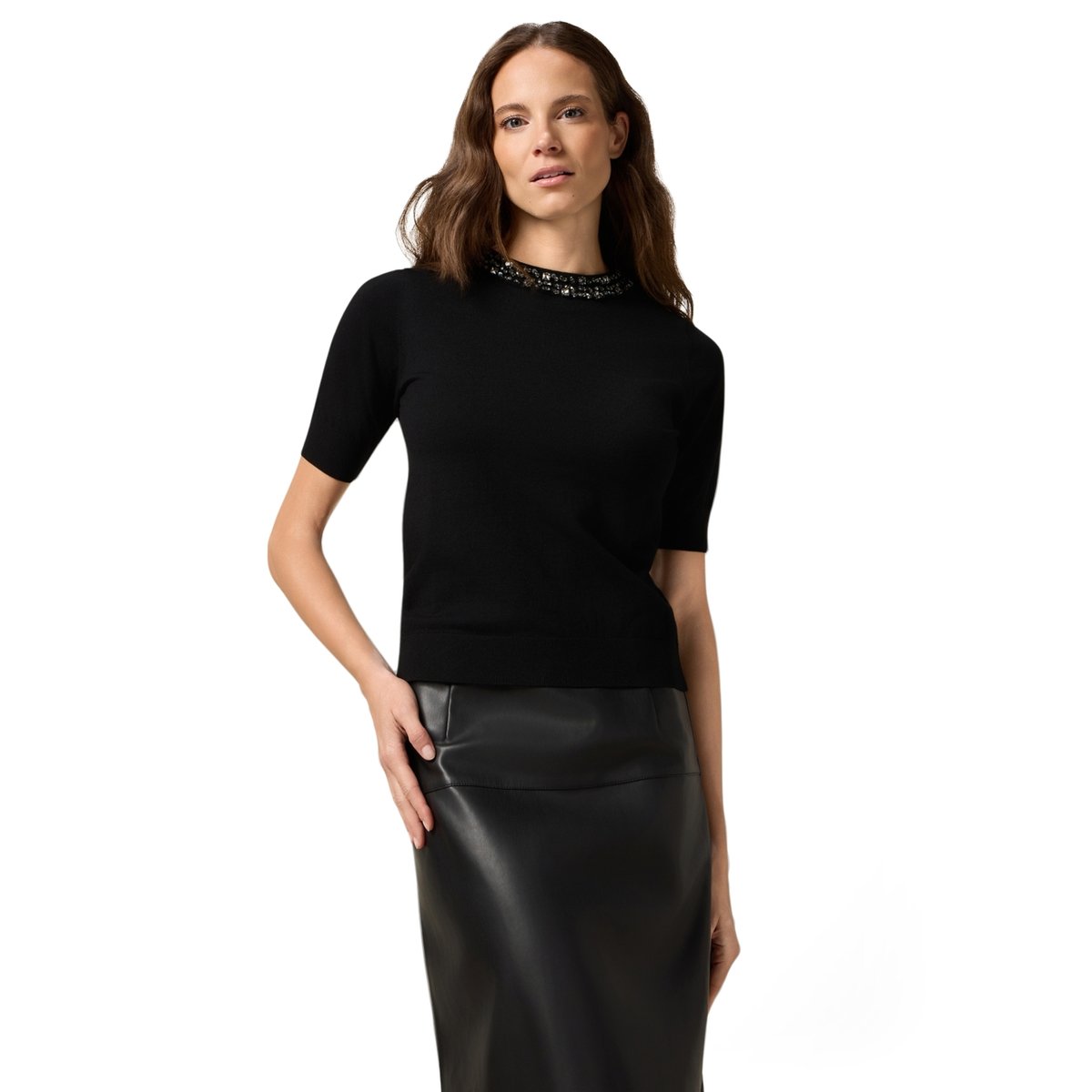 Pull col rond avec décorations noir, OLTRE