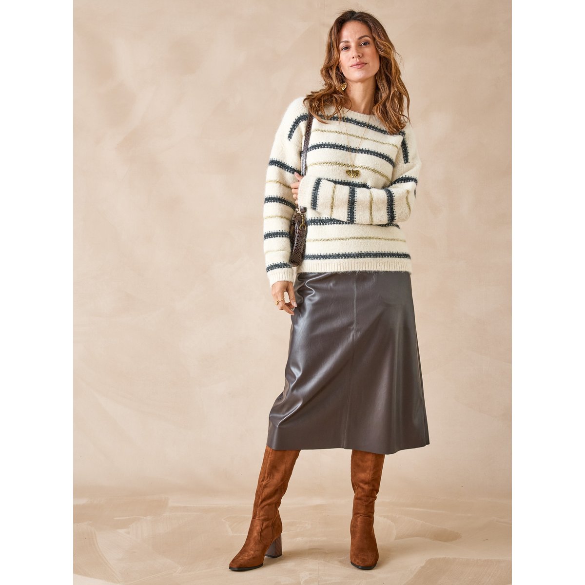 Jupe imitation cuir chocolat, DAXON
