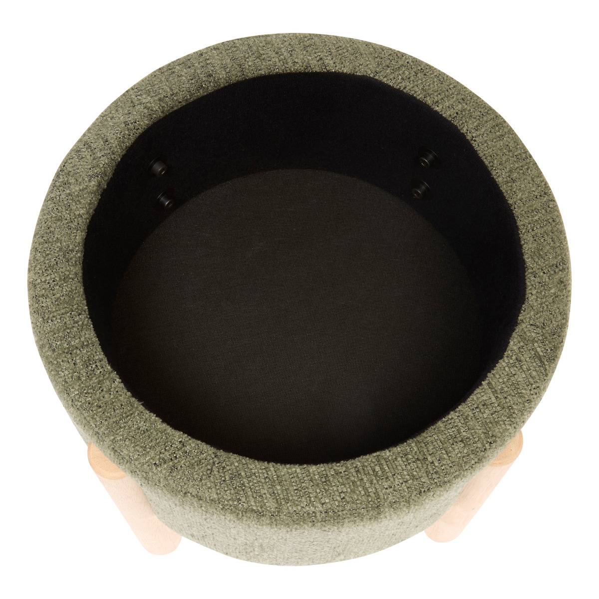 Tabouret coffre en tissu chenille ELKI vert kaki, ATMOSPHERA