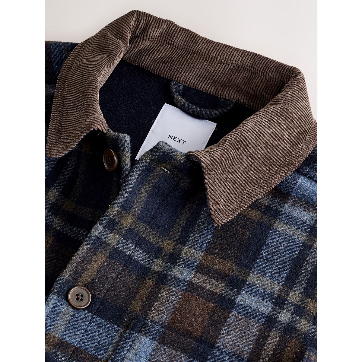 Veste-chemise à carreaux en laine mélangée bleu marine, NEXT