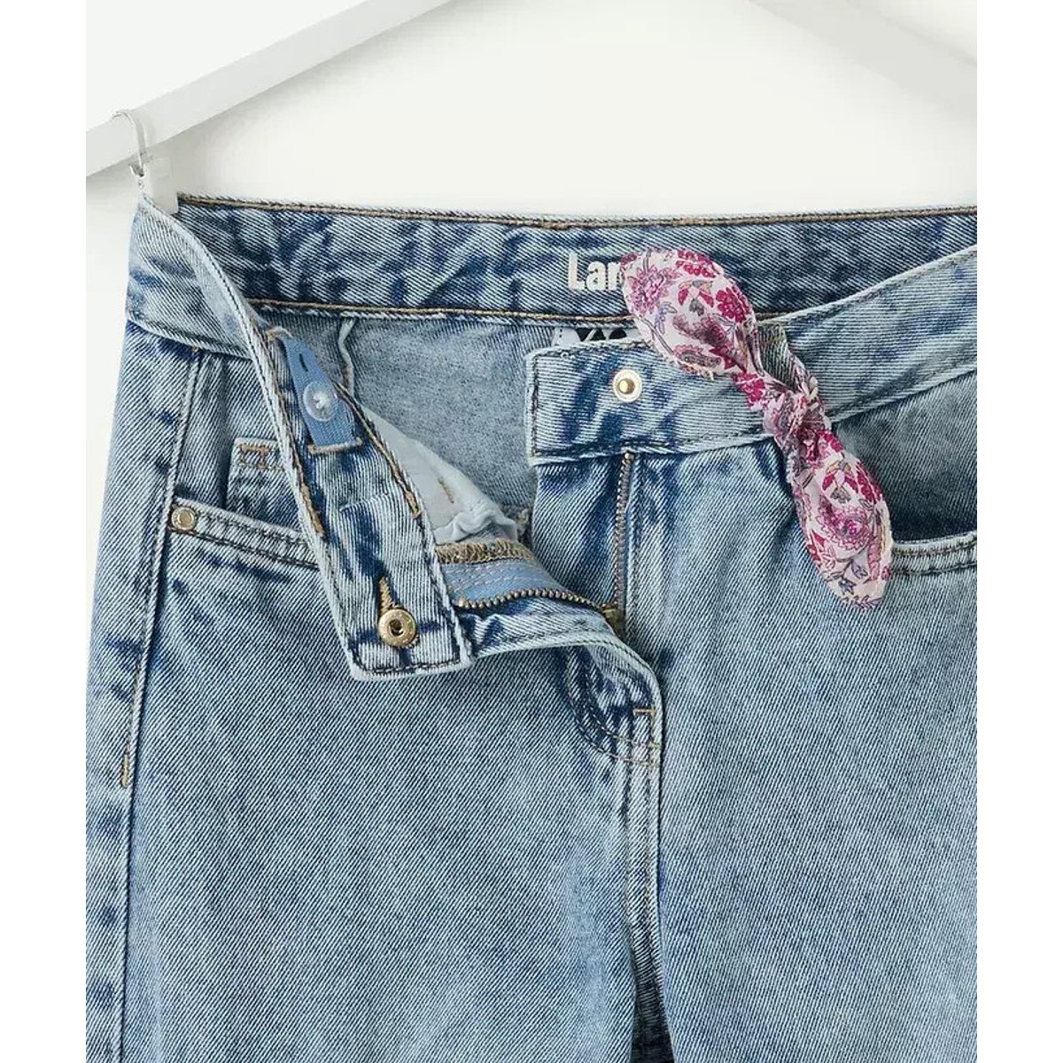 Pantalon large, forme cargo denim bleu, TAPE A L'OEIL