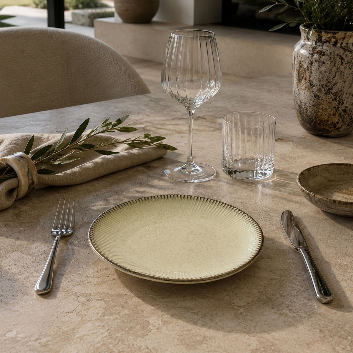 Lot de 6 assiettes à dessert 21cm en porcelaine, LUNEA beige, OGO LIVING