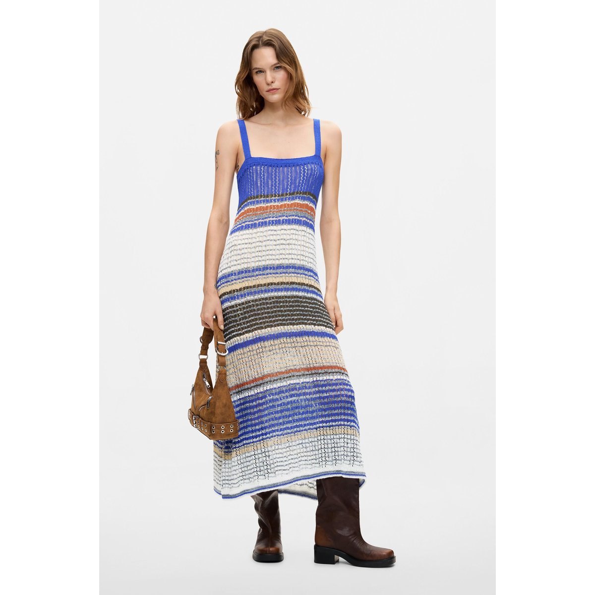 Robe longue en maille bleu, DESIGUAL
