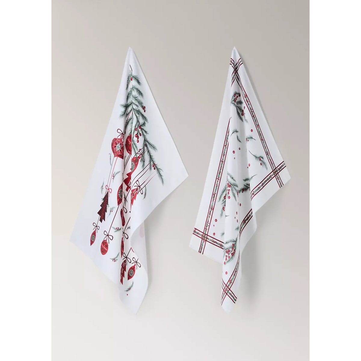 Torchon de cuisine 100 % coton à imprimé motif de Noël blanc, MANGO HOME