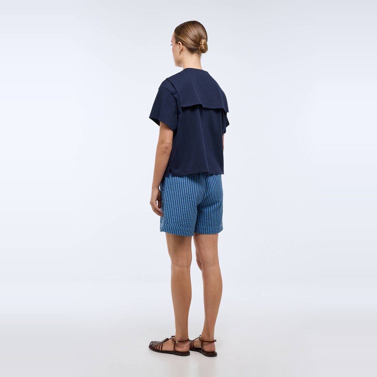 Short rayé élastiqué en coton tornade, MONOPRIX