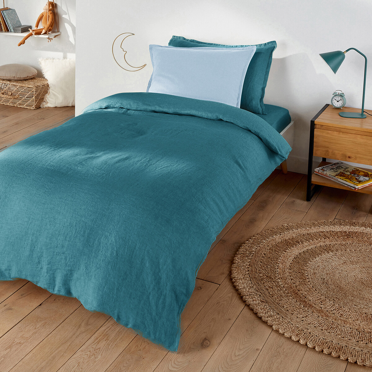 Housse de couette en lin lavé, Linot bleu adriatique, LA REDOUTE INTERIEURS