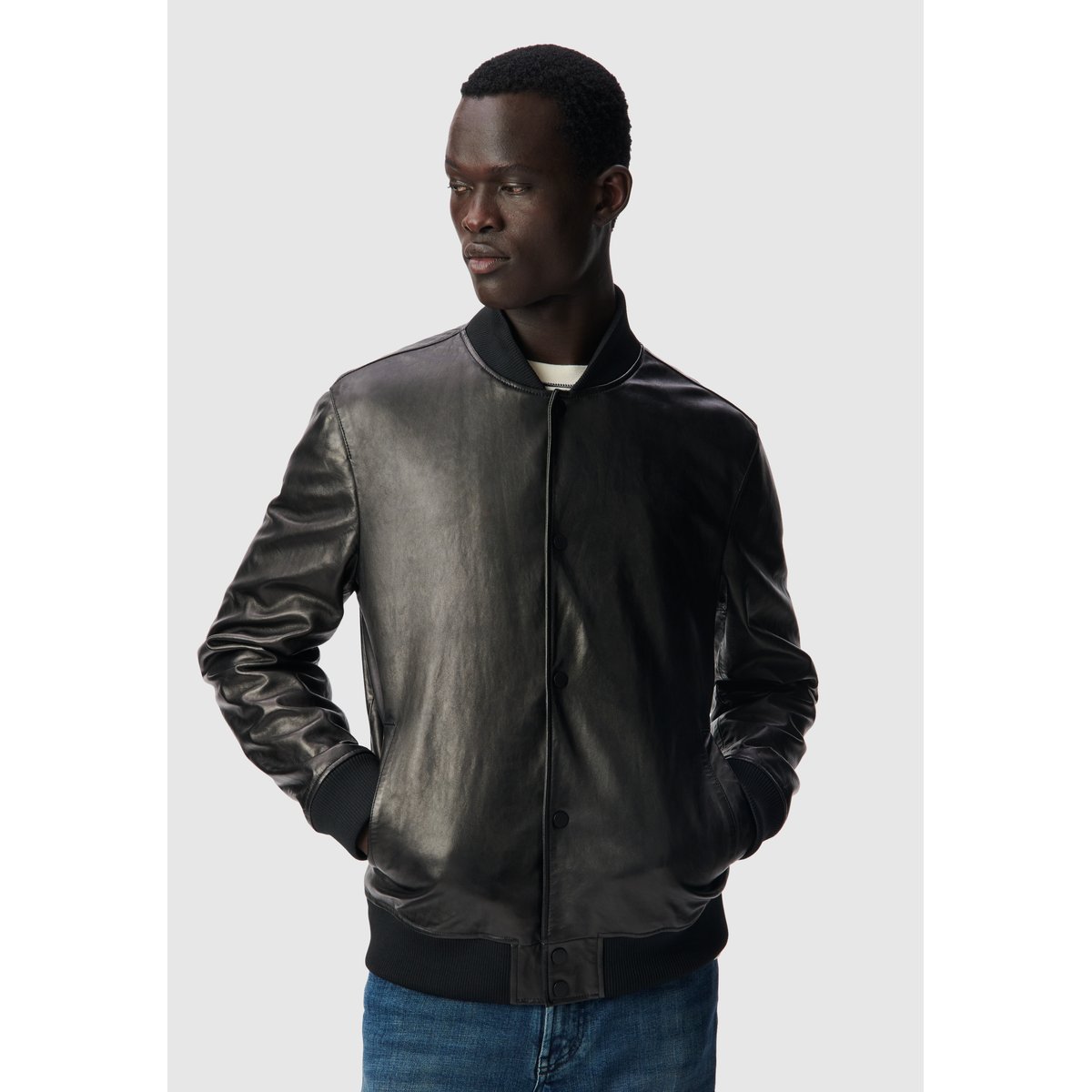Bomber en cuir à parmenture amovible noir, IKKS