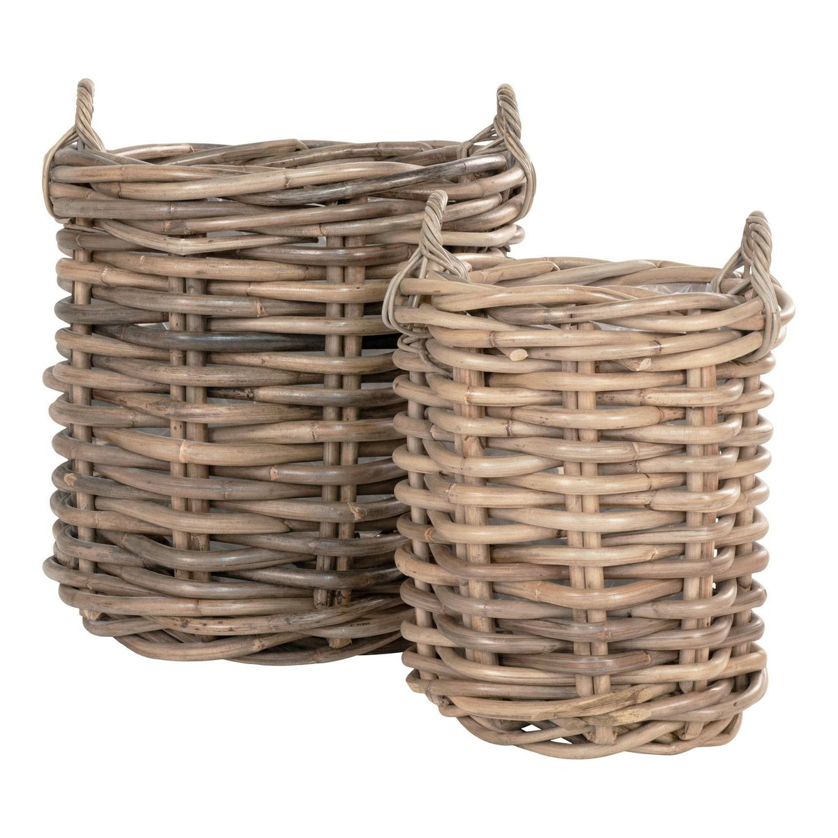 Cache-pot rond en rotin (lot de 2) beige, PIER IMPORT