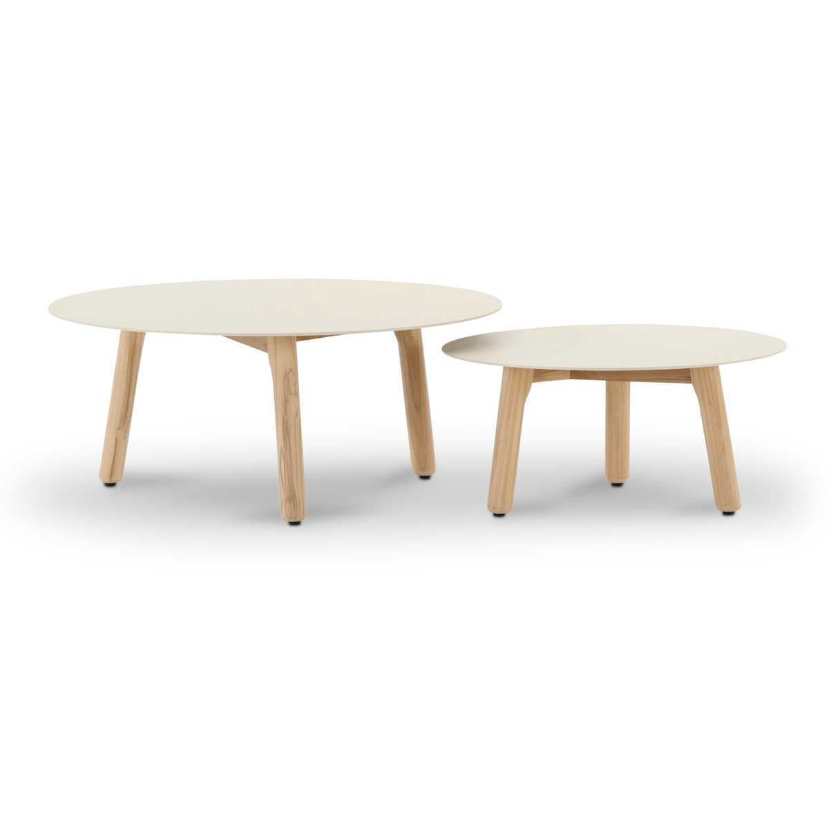 Table basse, ronde, 2 tables, CAPRI beige, plateau bois clair, DEFORA HOME