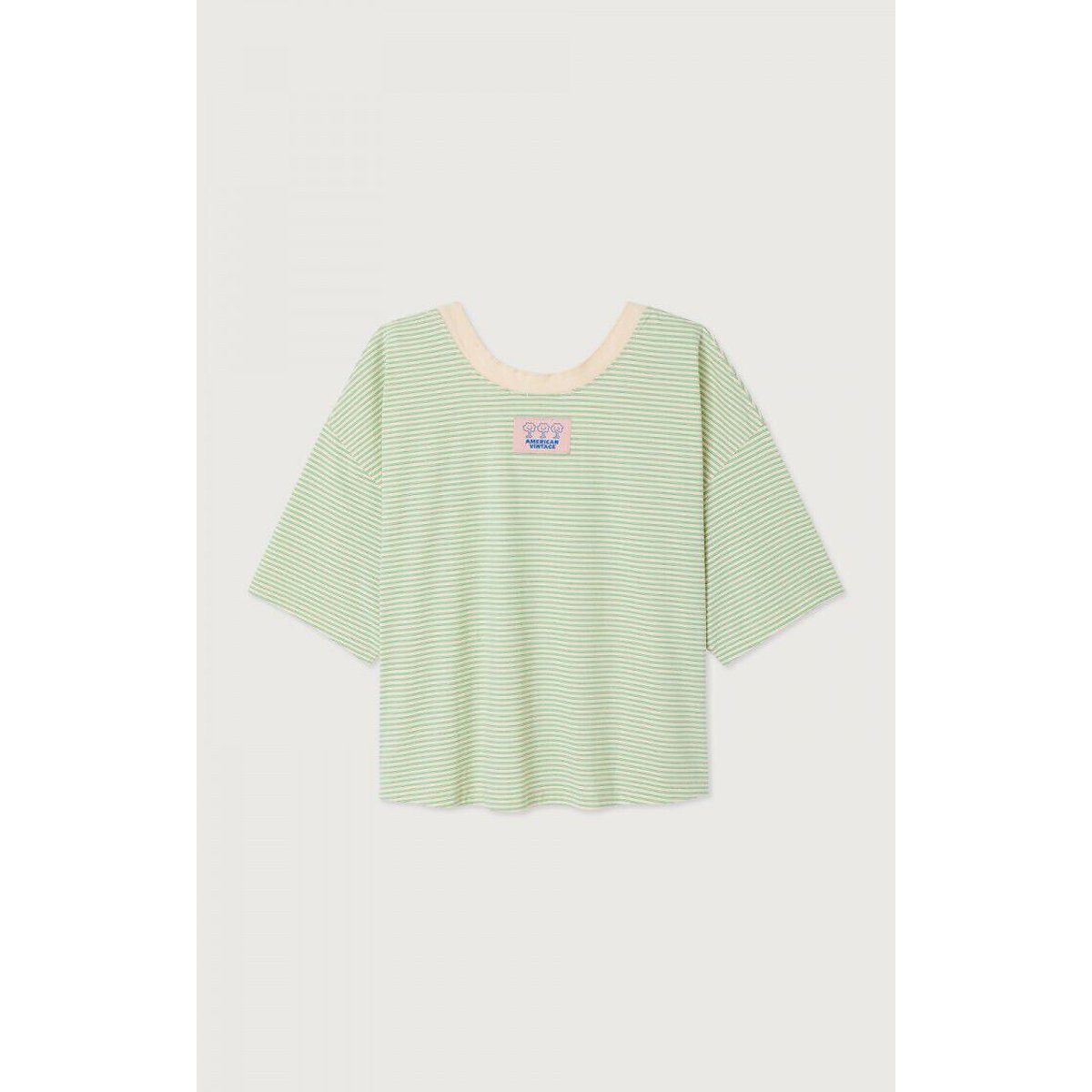 T-shirt col bateau ample à manches courtes rayé, GIXY rayé vert/écru, AMERICAN VINTAGE