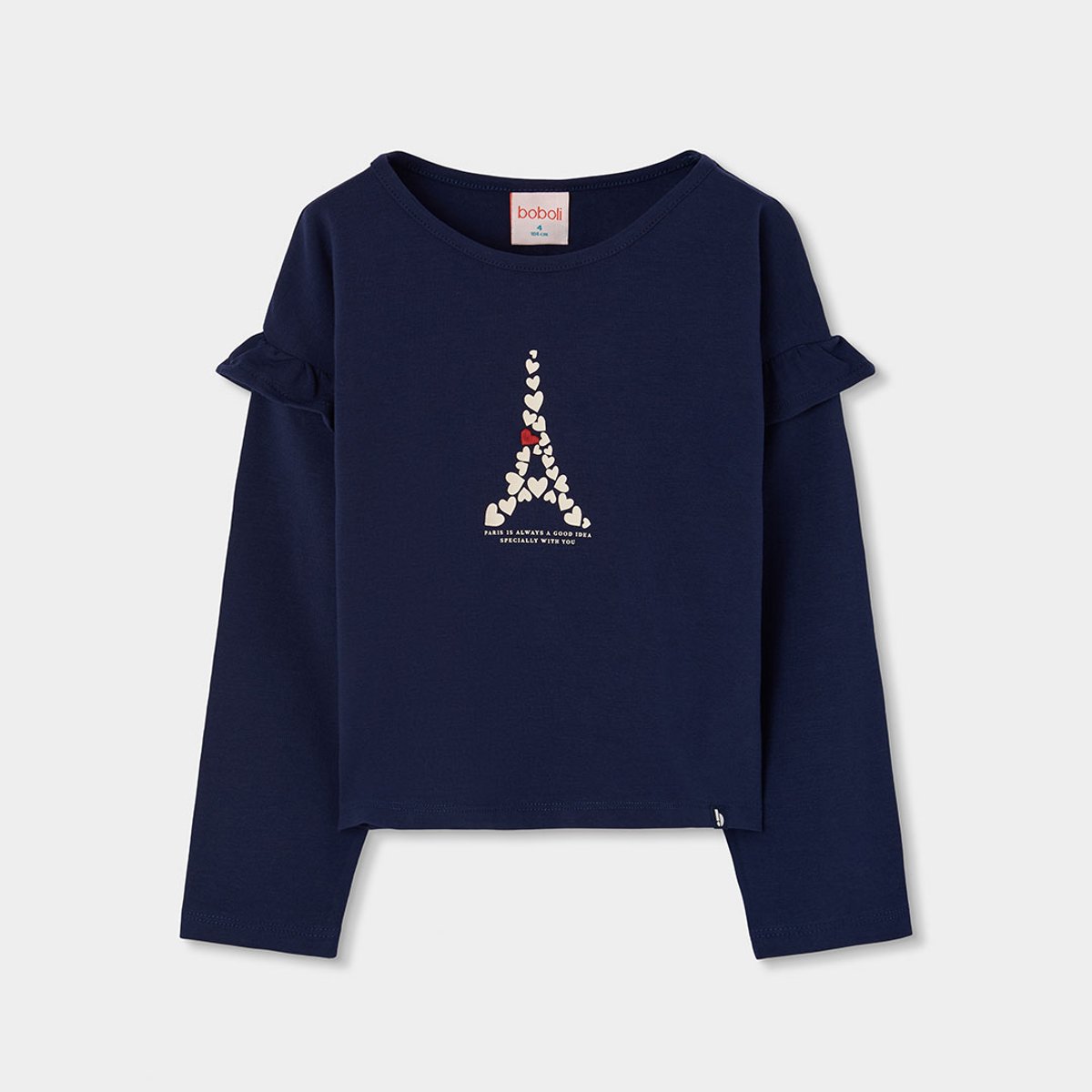 T-shirt maille fille Tour Eiffel bleu, BOBOLI