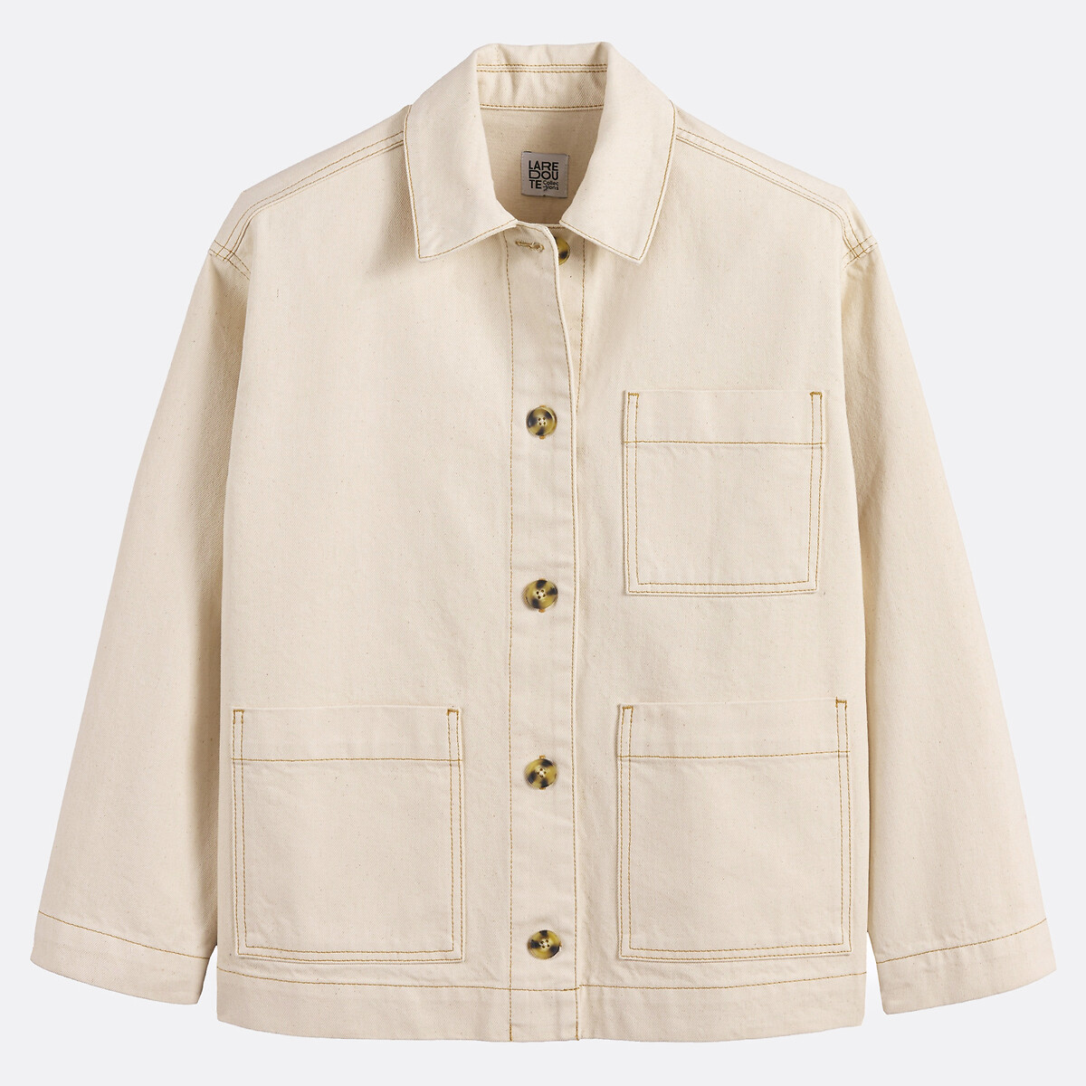 Chaqueta vaquera larga de corte recto, estilo worker beige grisáceo, LA REDOUTE COLLECTIONS