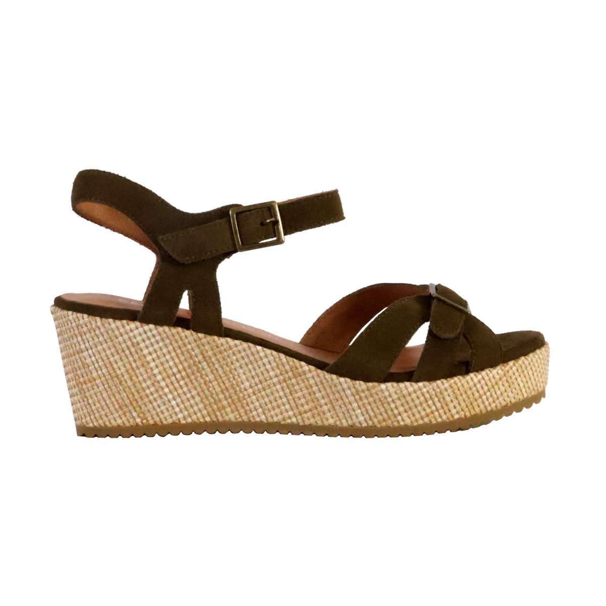 Sandale Compensée Cuir Esabel kaki, EMILIE KARSTON