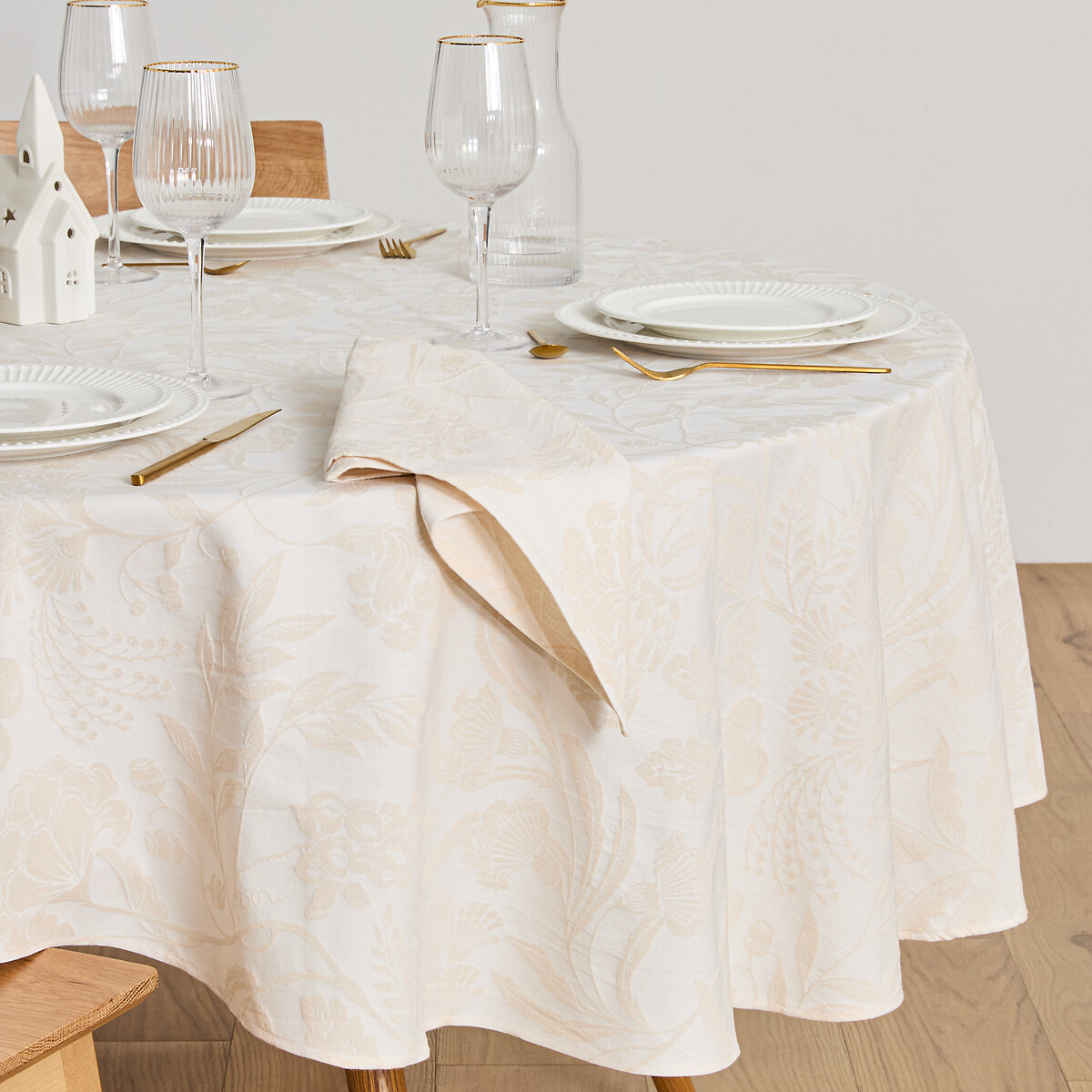 Nappe ronde en coton jacquard, LINDA ivoire, LA REDOUTE INTERIEURS