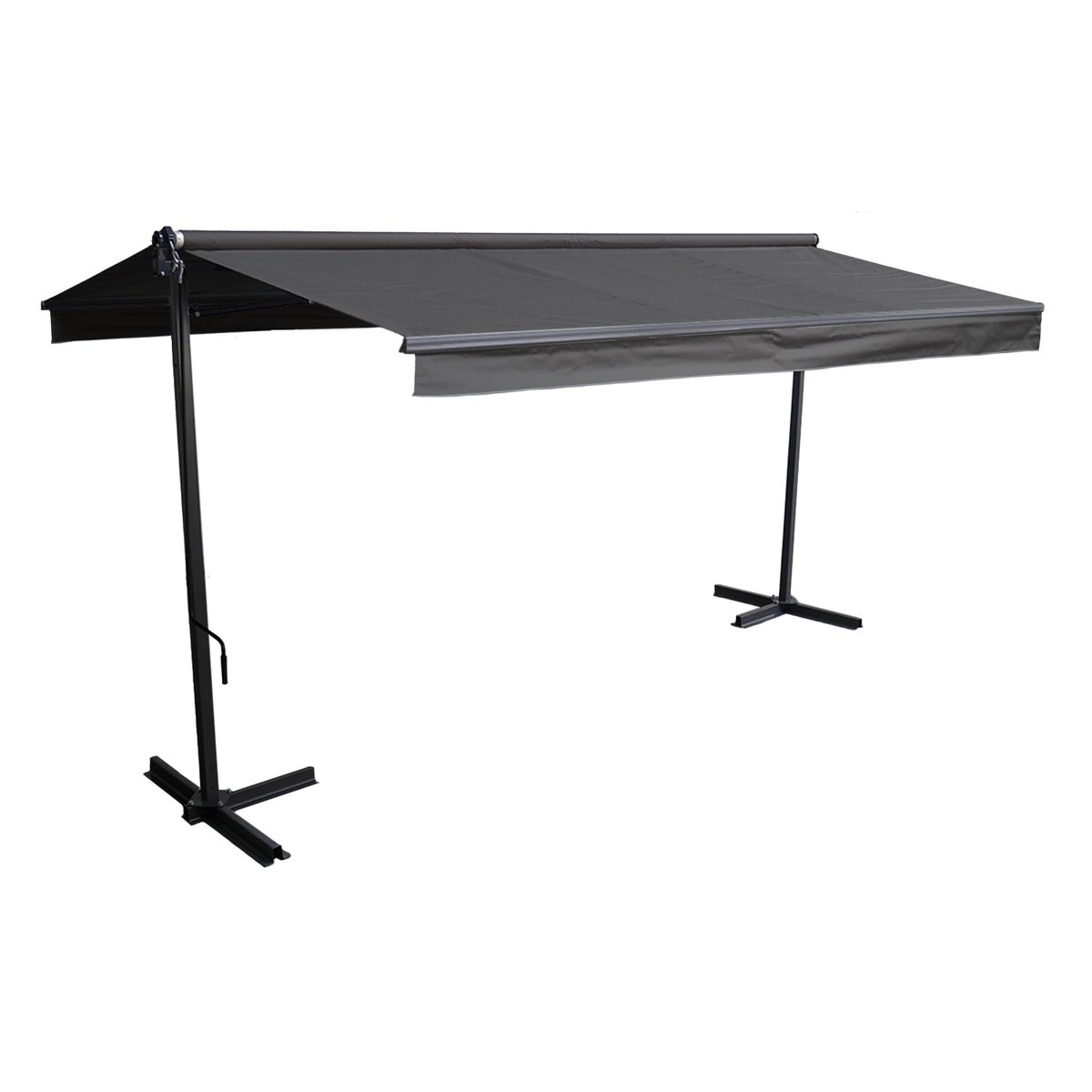 Store double pente sur pieds, 3,95x3m, FRENE gris anthracite, HAPPY GARDEN