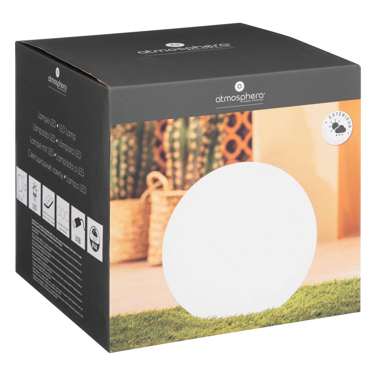 Boule LED d'extérieur USB blanc, ATMOSPHERA