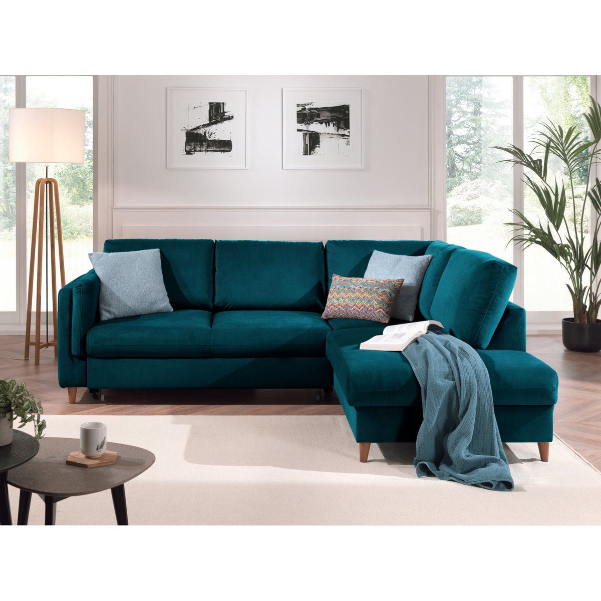 Canapé d'Angle Convertible 5 places - BROOKE bleu canard, BEST MOBILIER