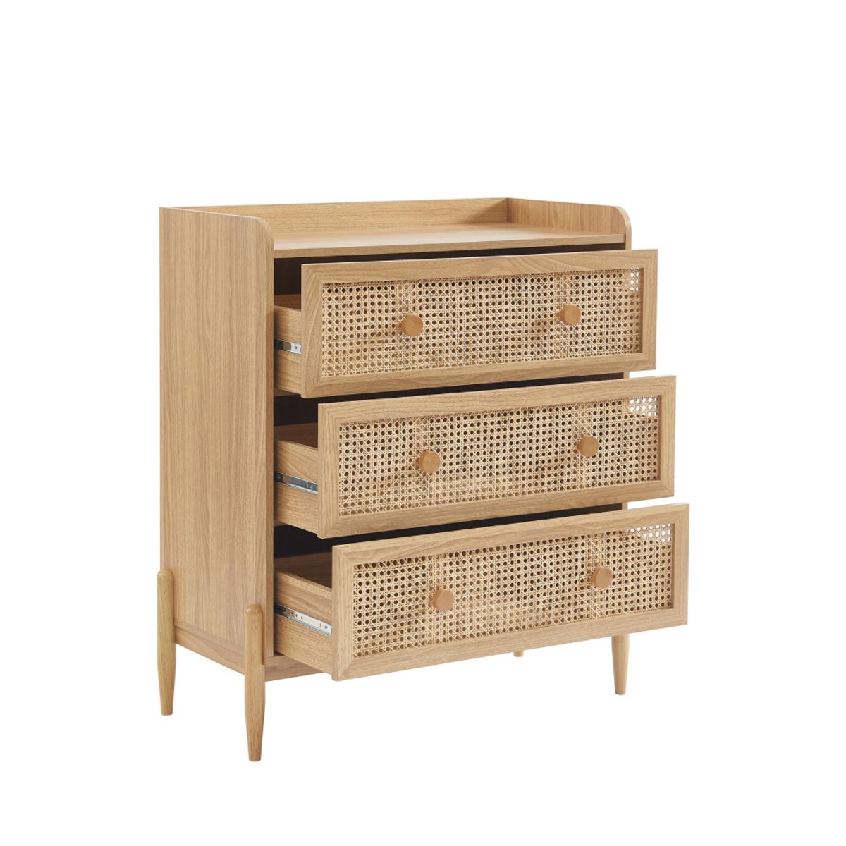 Commode enfant 3 tiroirs en bois et cannage 80cm- LILOU bois clair, DRAWER