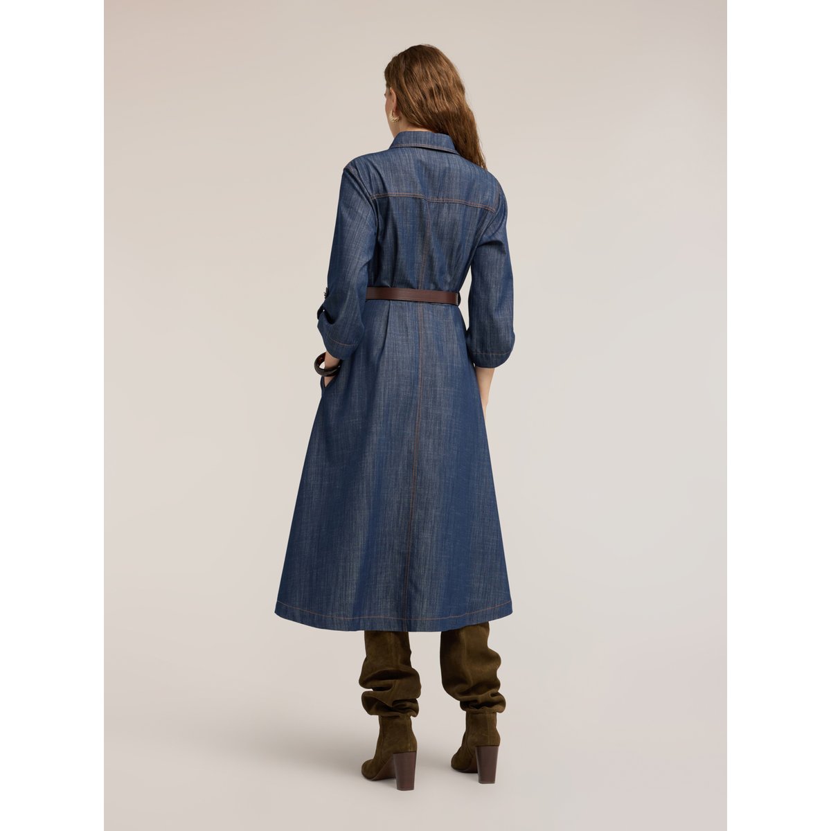 Robe chemise midi avec ceinture bleu, MOTIVI