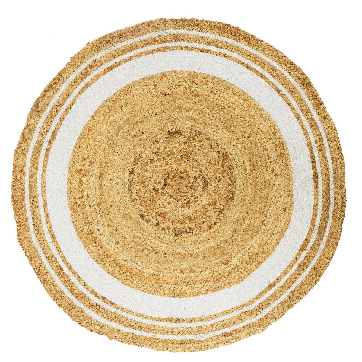 Tapis rond en jute et coton design ethnique blanc, TOILINUX