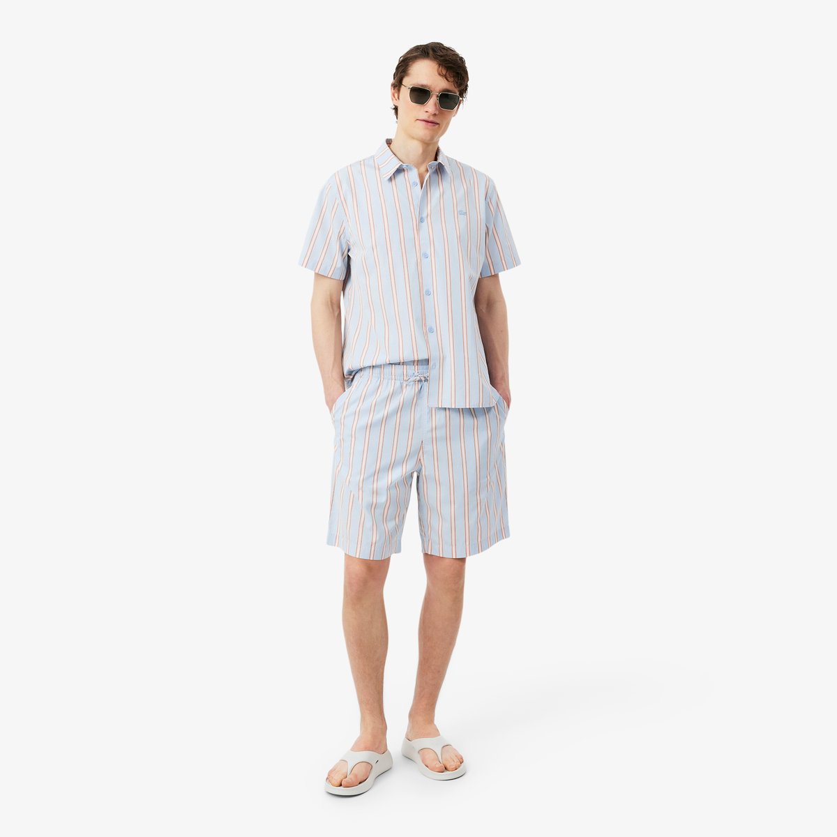 Short rayé popeline de coton bleu-zwv, LACOSTE