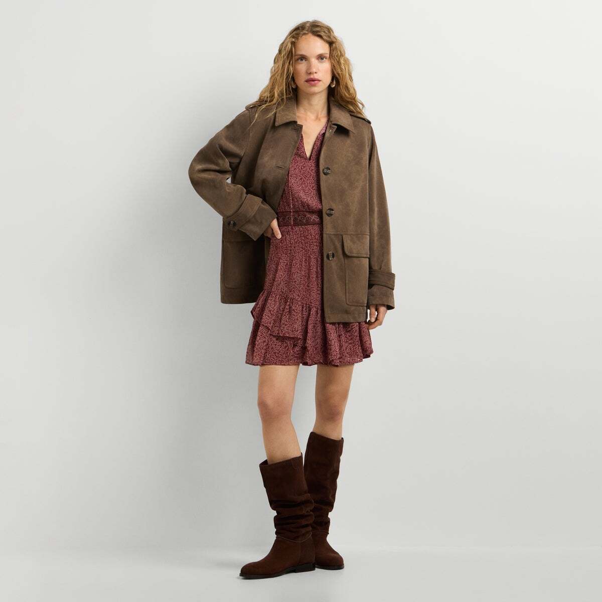 Veste Effet Daim brun chocolat, PEPE JEANS