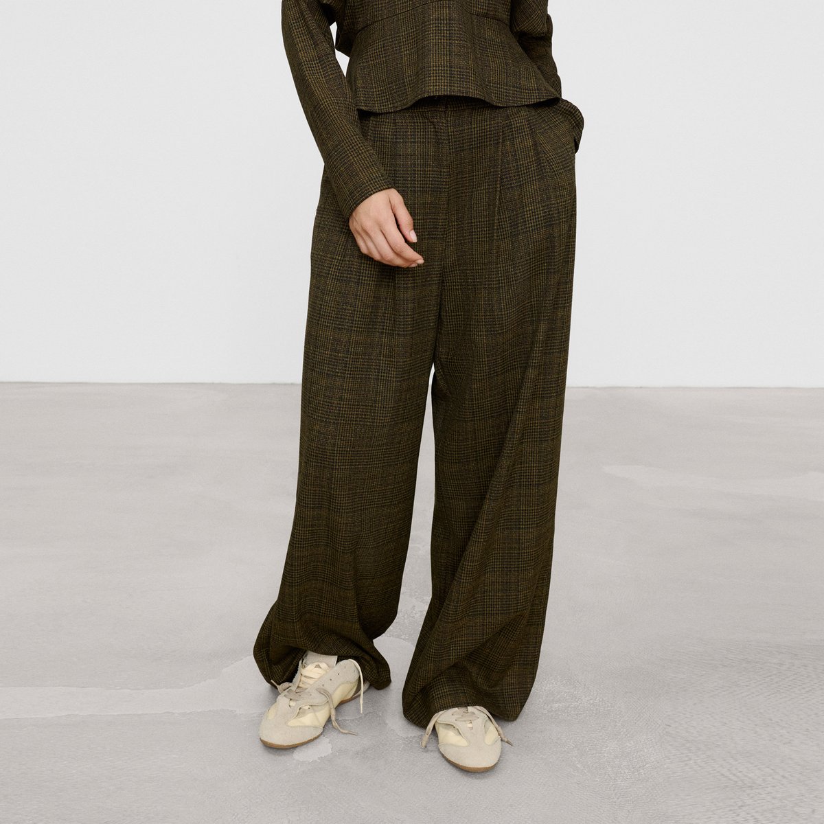 Pantalon à jambes larges à carreaux vert à carreaux, ADOLFO DOMINGUEZ