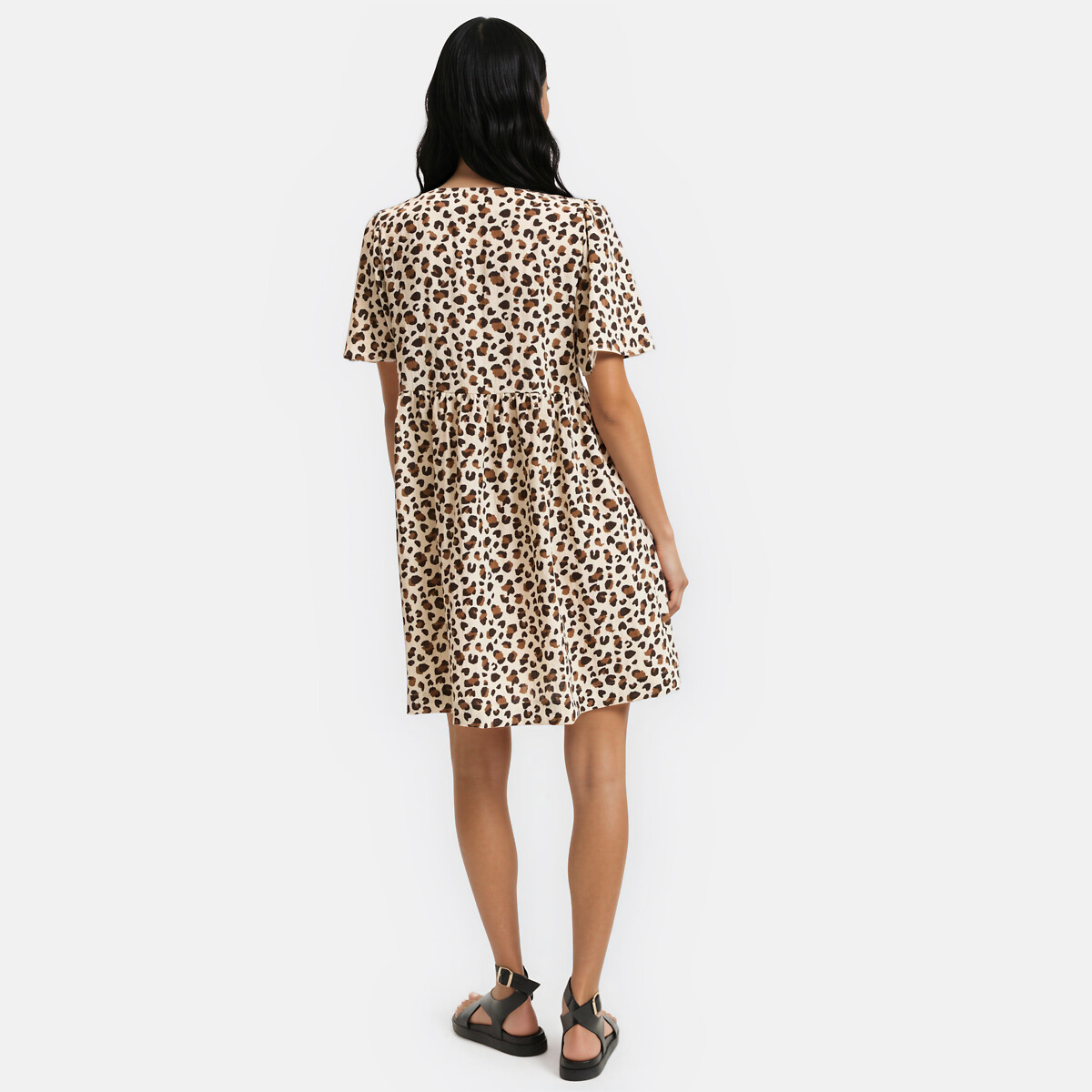Robe courte col V manches courtes imprimé léopard imprimé léopard, LA REDOUTE COLLECTIONS