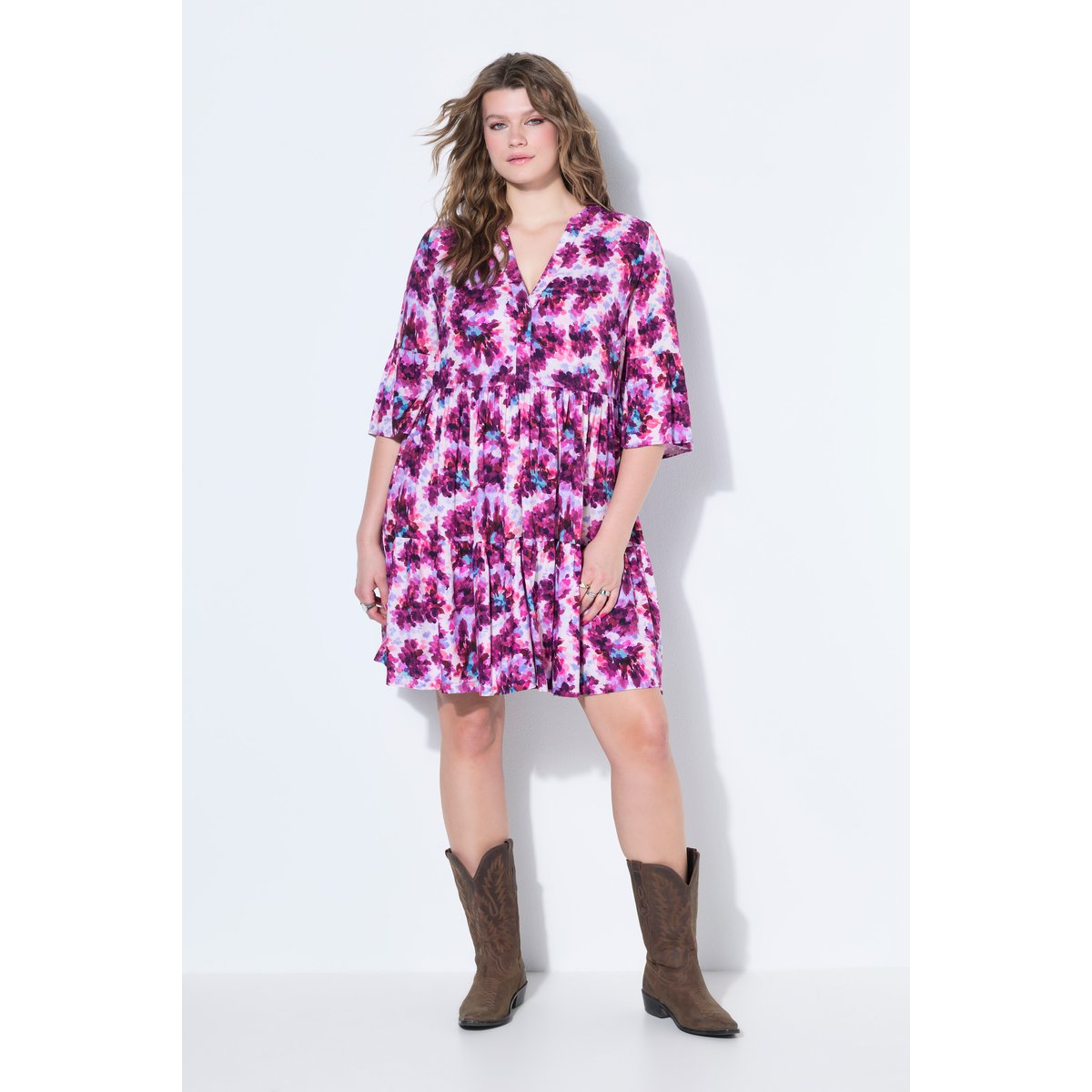 Robe évasée à volants, imprimé floral menthe bleue, STUDIO UNTOLD