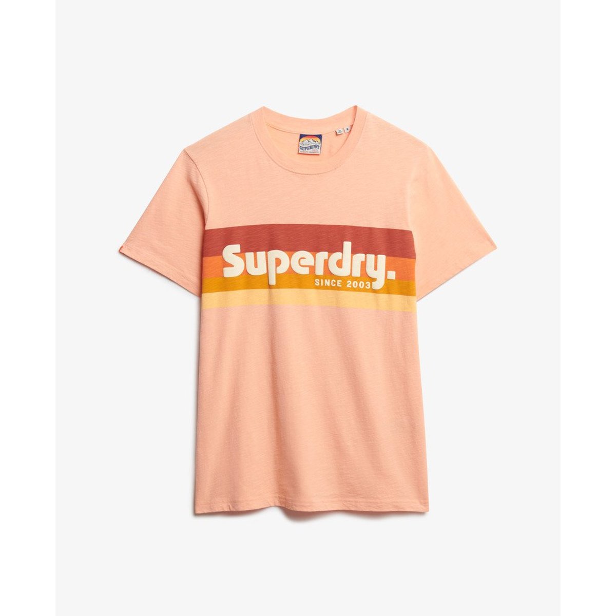 T-shirt décontracté à rayures et logo Terrain rose punch papaye flammé, SUPERDRY
