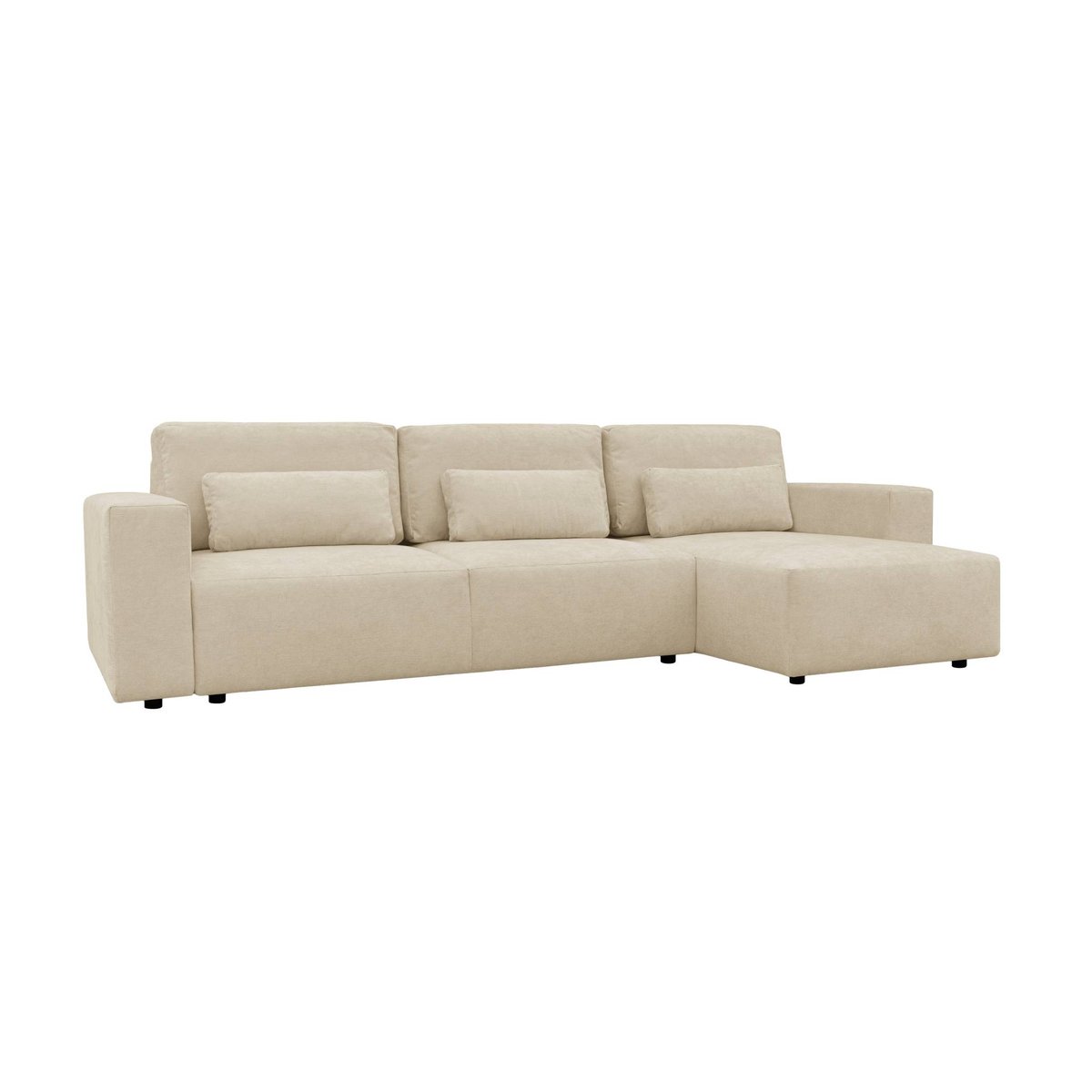 Canapé d'angle convertible réversible 3 places tissu chenille avec coffre THEO beige, SWEEEK