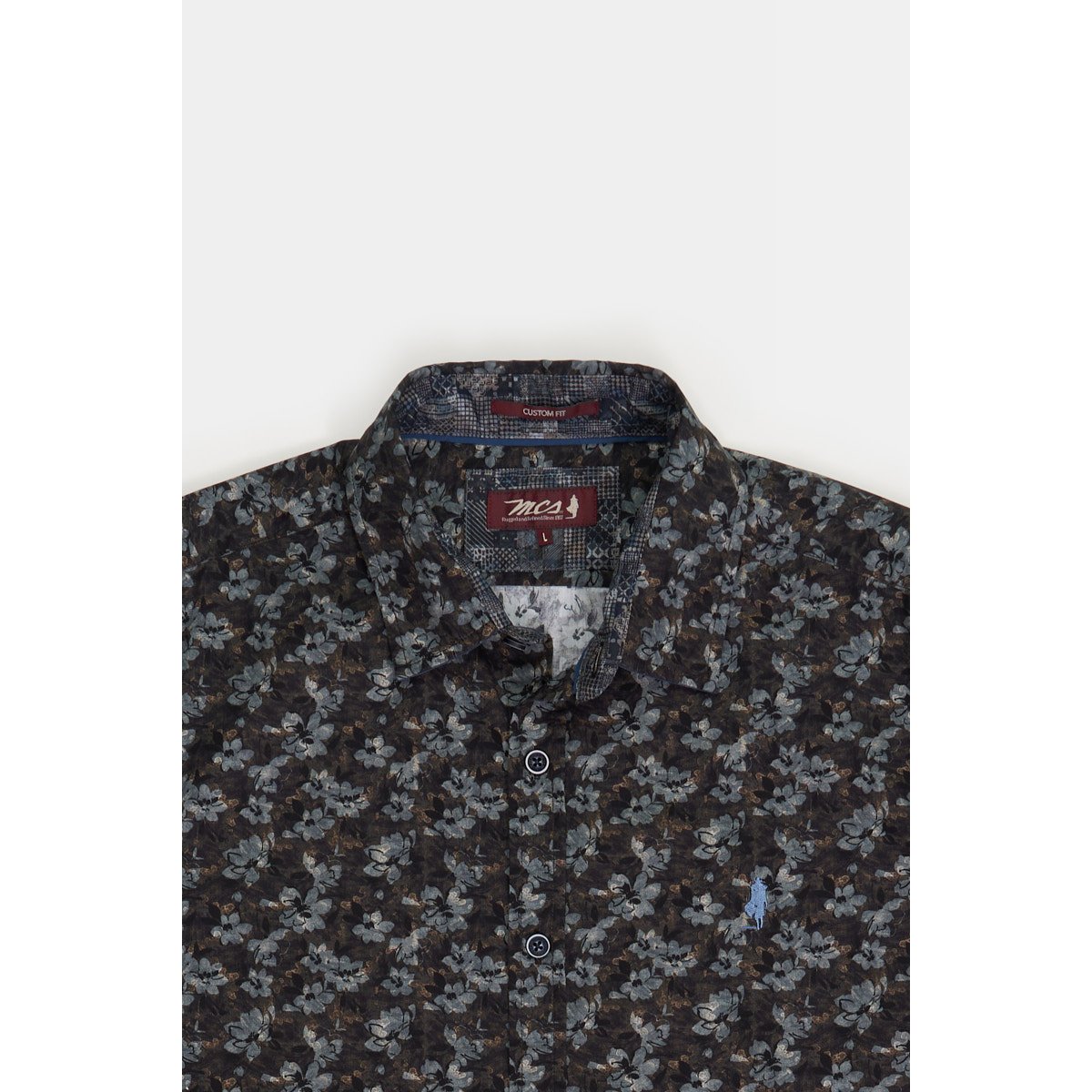 Chemise imprimée motif fleurs aquarelle bleu marine, MCS