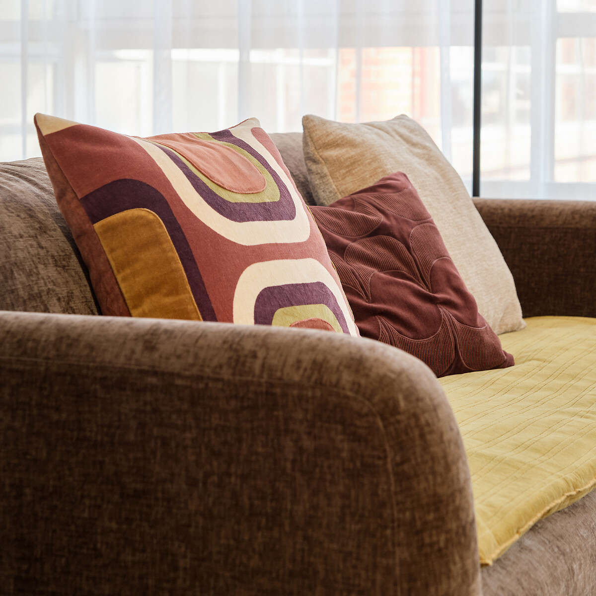 Housse de coussin, en velours texturé, BOCHA beige, LA REDOUTE INTERIEURS