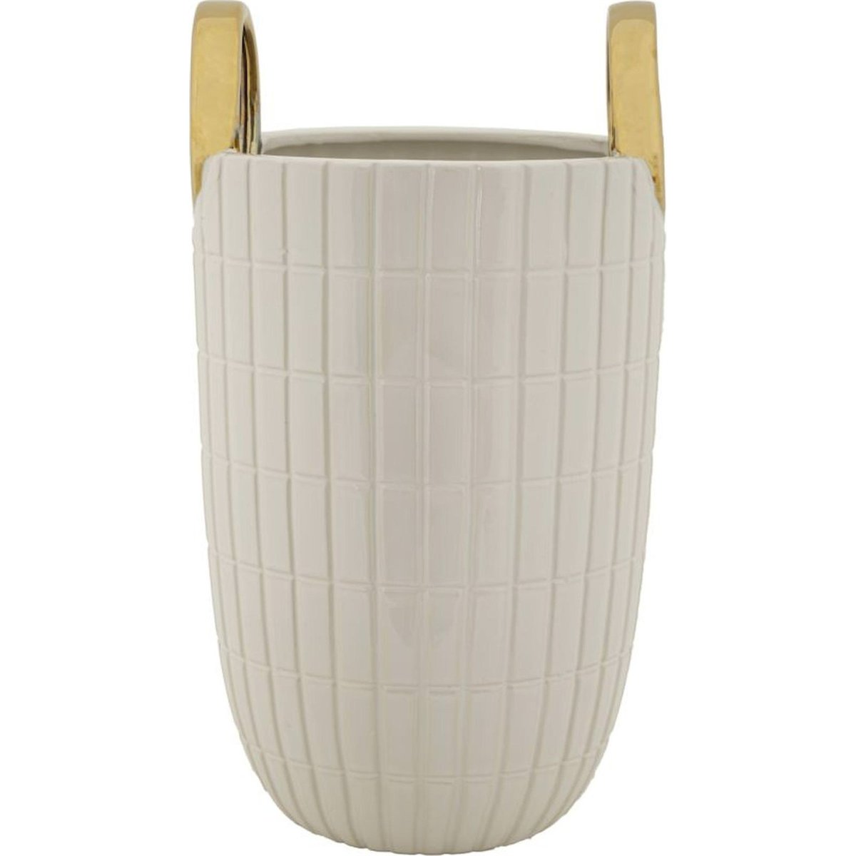 Vase en céramique à relief quadrillé GLAM blanc et doré, RECOLLECTION