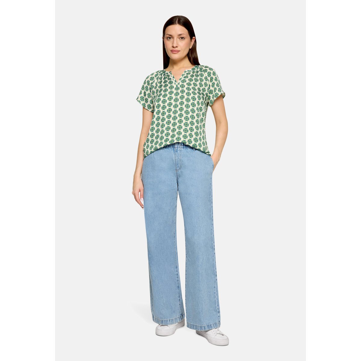 T-shirt façon blouse à ruches green/blue, CARTOON