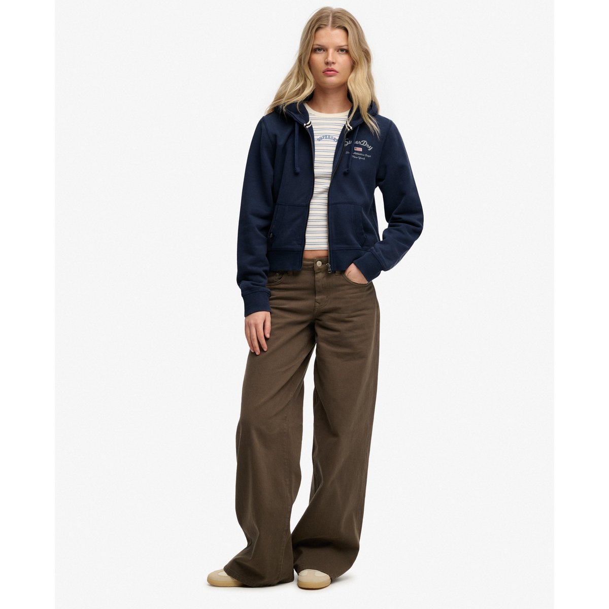 Sweat à capuche zippé court Athletic Essentials bleu marine lauren, SUPERDRY
