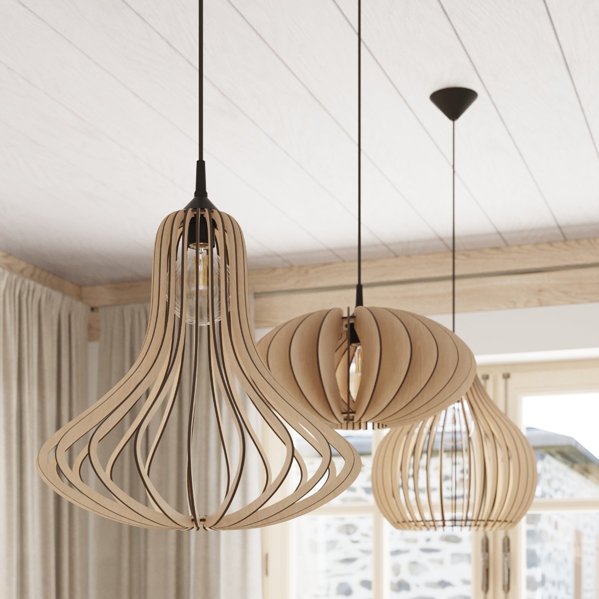 Suspension Bois Bois Naturel E27 1 Elza marron, EDEN