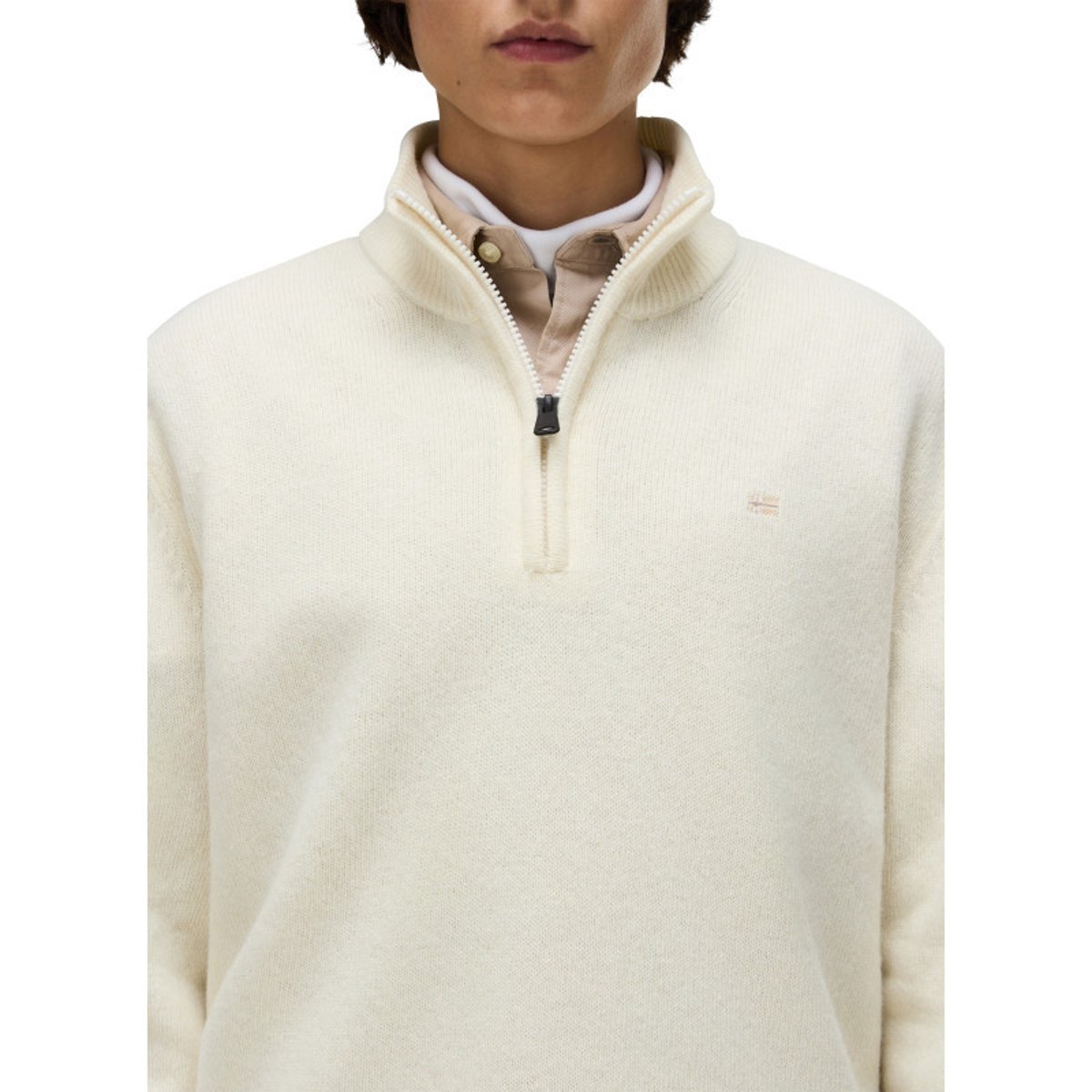 Pull en laine mélangée beige uni avec une coupe droite et un col camionneur beige, NAPAPIJRI