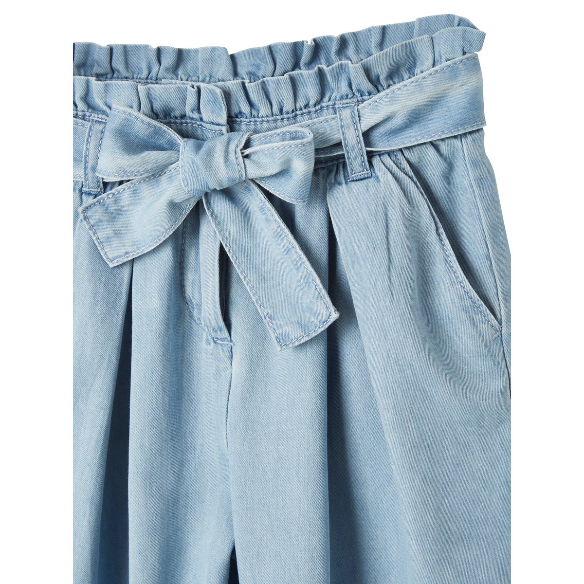 Pantacourt large style "paperbag" en denim léger double stone, VERTBAUDET