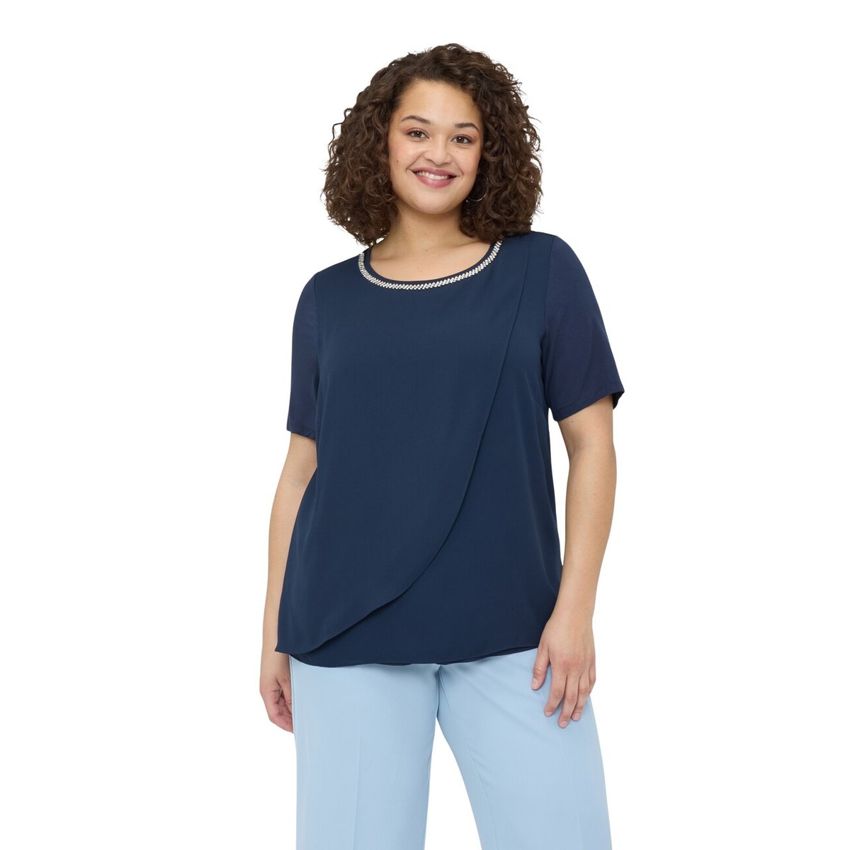 T-shirt avec détail sur l'encolure bleu, FIORELLA RUBINO