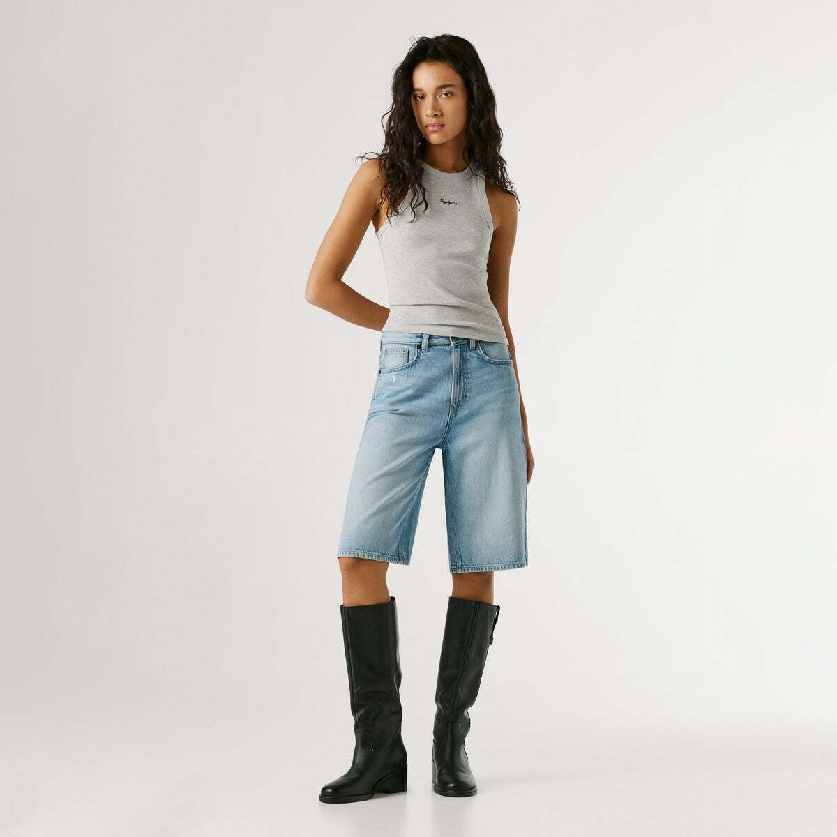Bermuda Denim Fit Relaxed vintage worn bleach tencel ble, PEPE JEANS