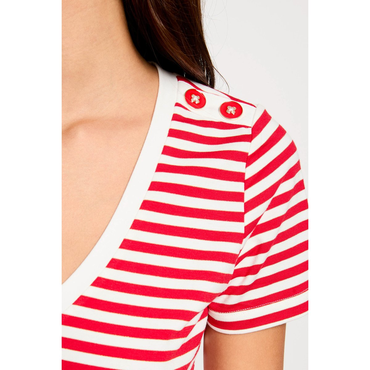 T-shirt manches courtes rayé rose, MORGAN