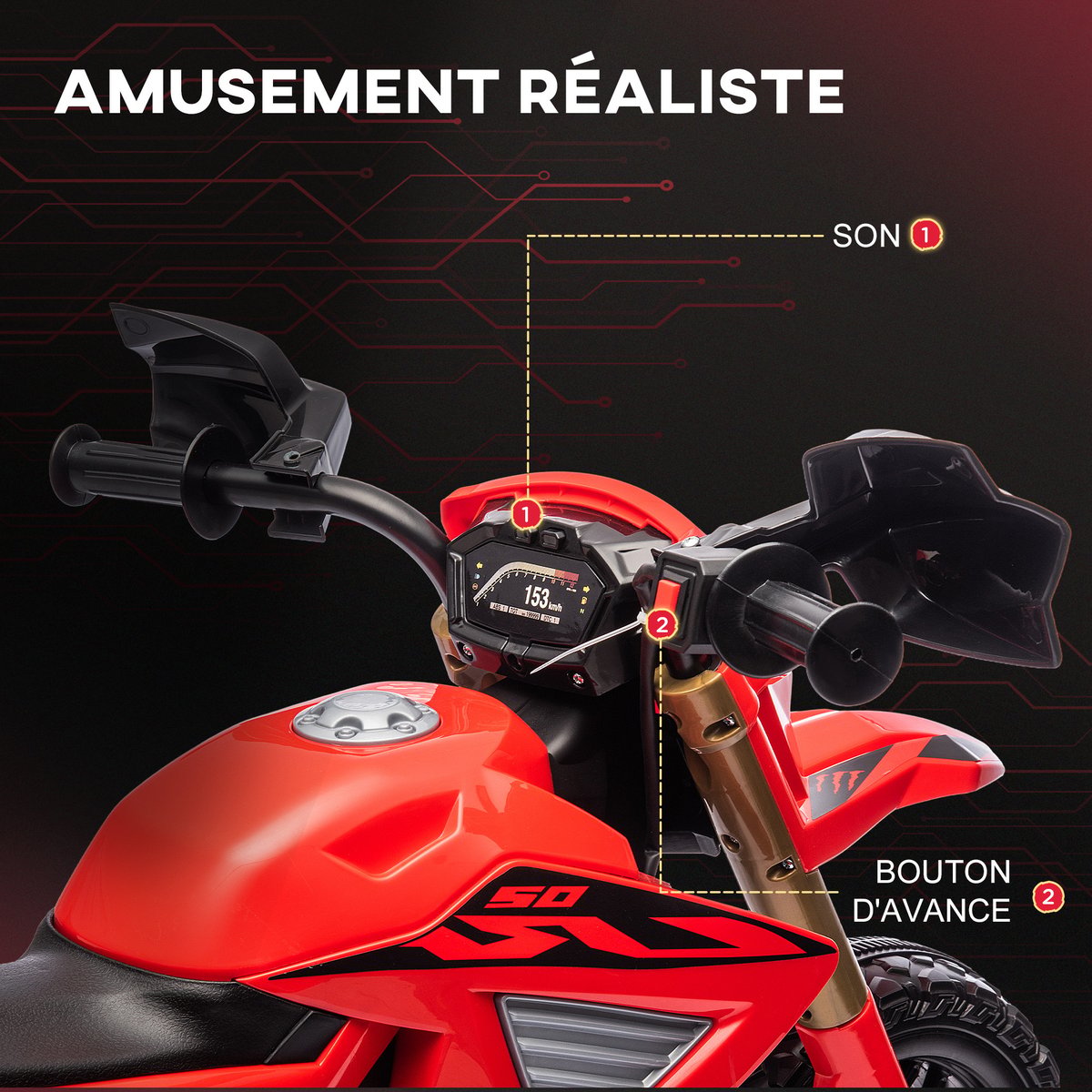Moto électrique à conducteur assis Plastique rouge, AIYAPLAY