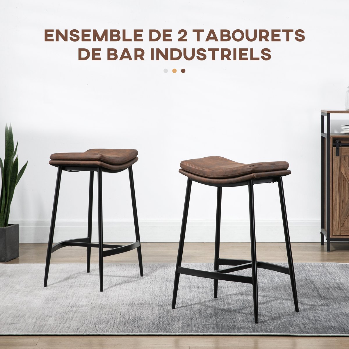 Tabouret de bar Microfibre (100% polyester) marron, noir, HOMCOM