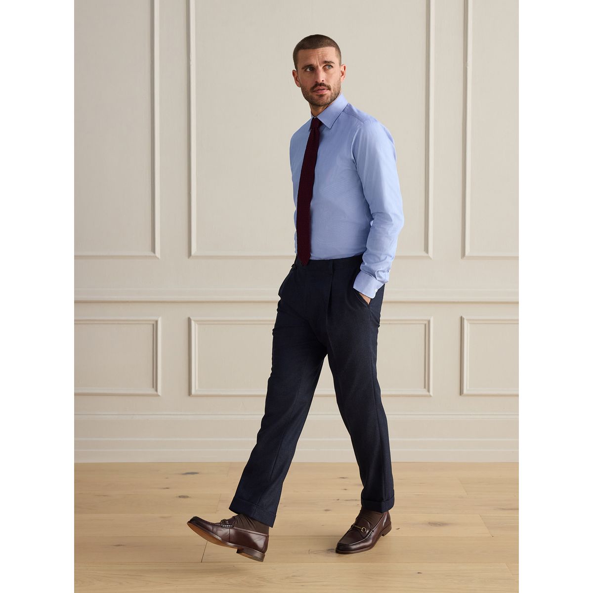 Chemise slim habillée/cravate maille bordeaux signature bleu, NEXT