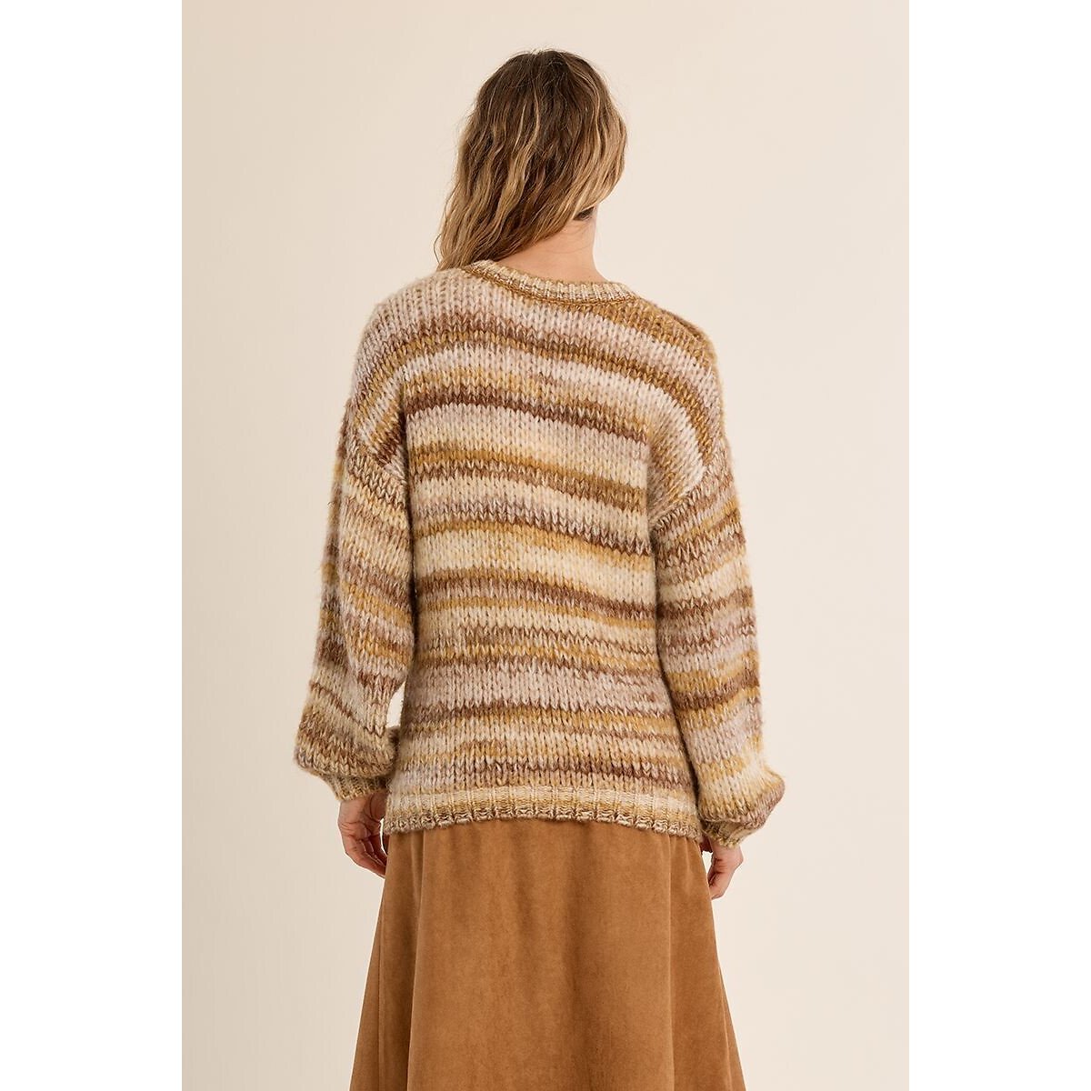 Tie-dye Print Crew Neck Jumper camel, MOLLY BRACKEN