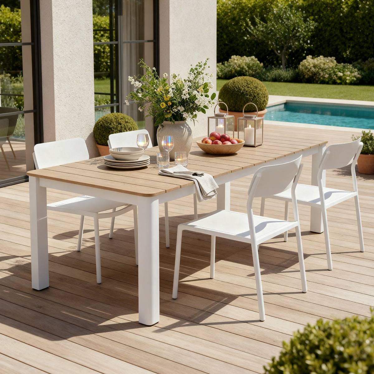 Table de jardin en aluminium AYDEN blanc, MADE IN MEUBLES