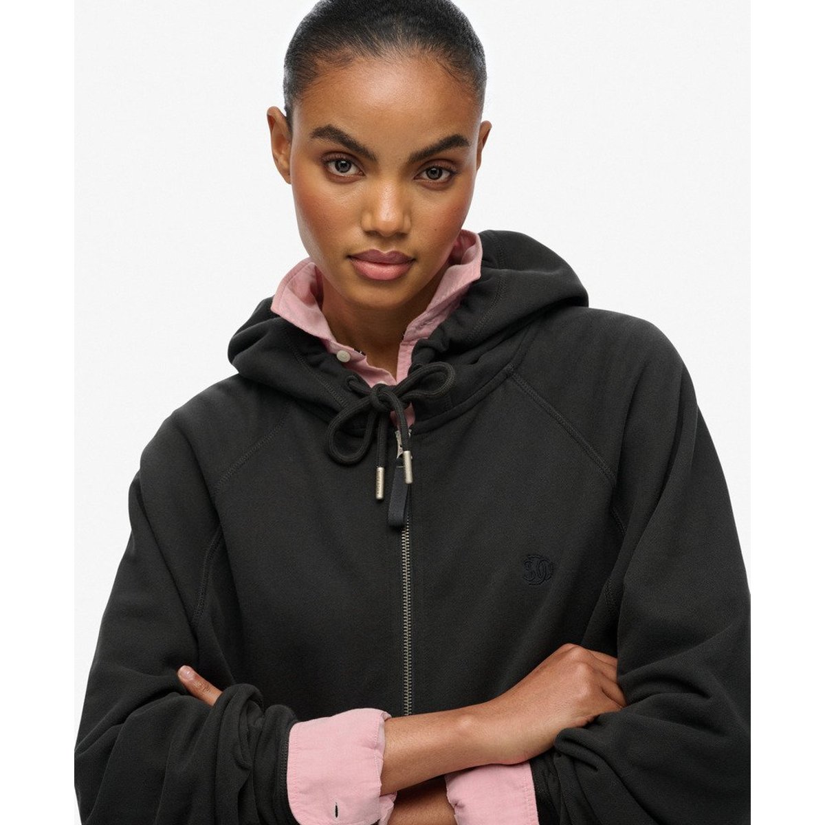 Sweat à capuche Studios coupe décontractée noir délavé, SUPERDRY
