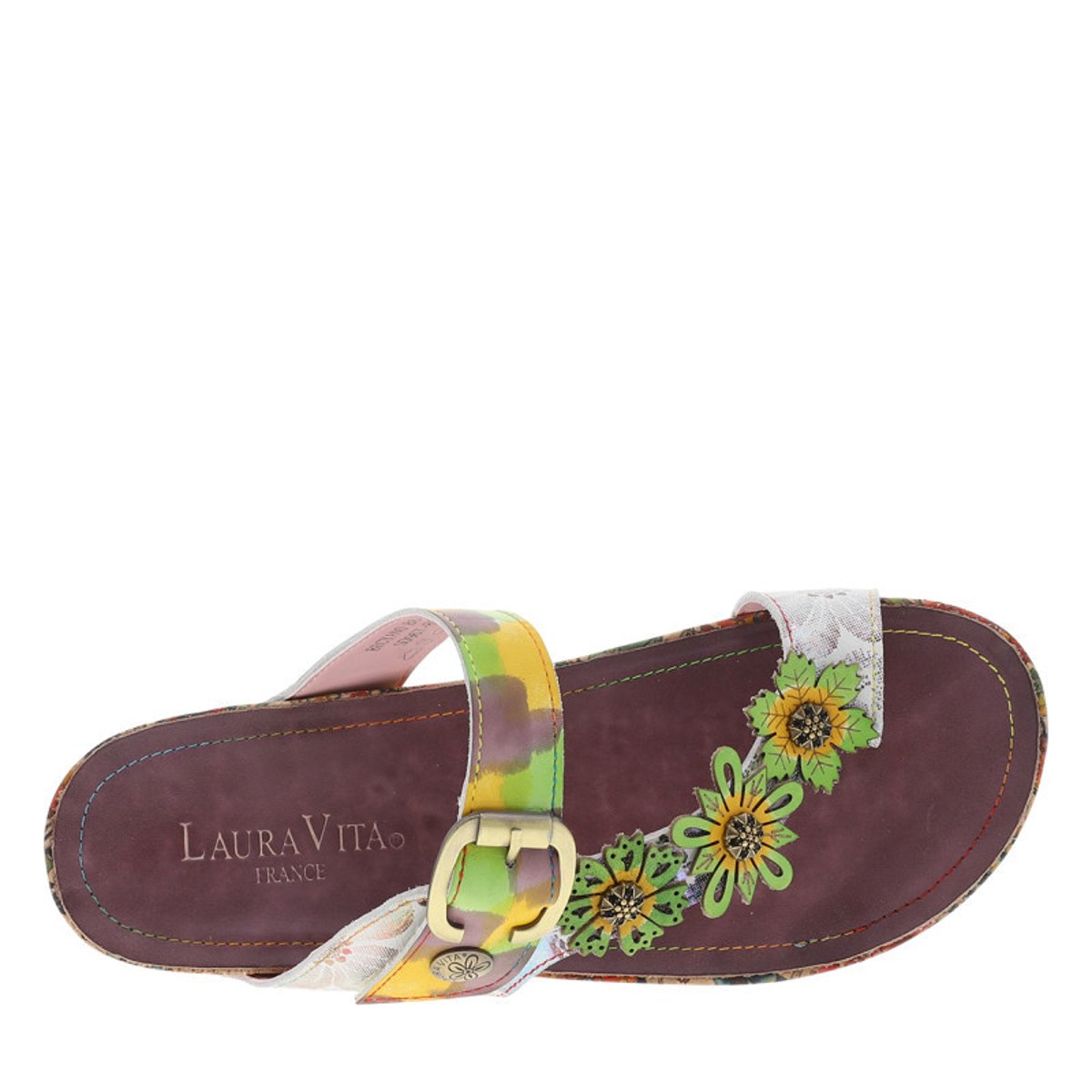 Mules en cuir multicolores à semelle plate avec une bande auto-agrippante multicolore, LAURA VITA